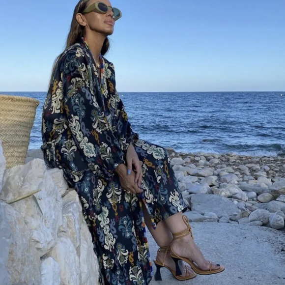 ZARA Women NEW BEADED PRINTED KIMONO NAVY BLUE REF: 7521/054 Size S /M/L - Picture 5 of 8